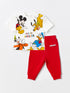 LC Waikiki Crew Neck Short Sleeve Mickey Mouse Printed Baby Boy T-Shirt and Tracksuit Bottom Set